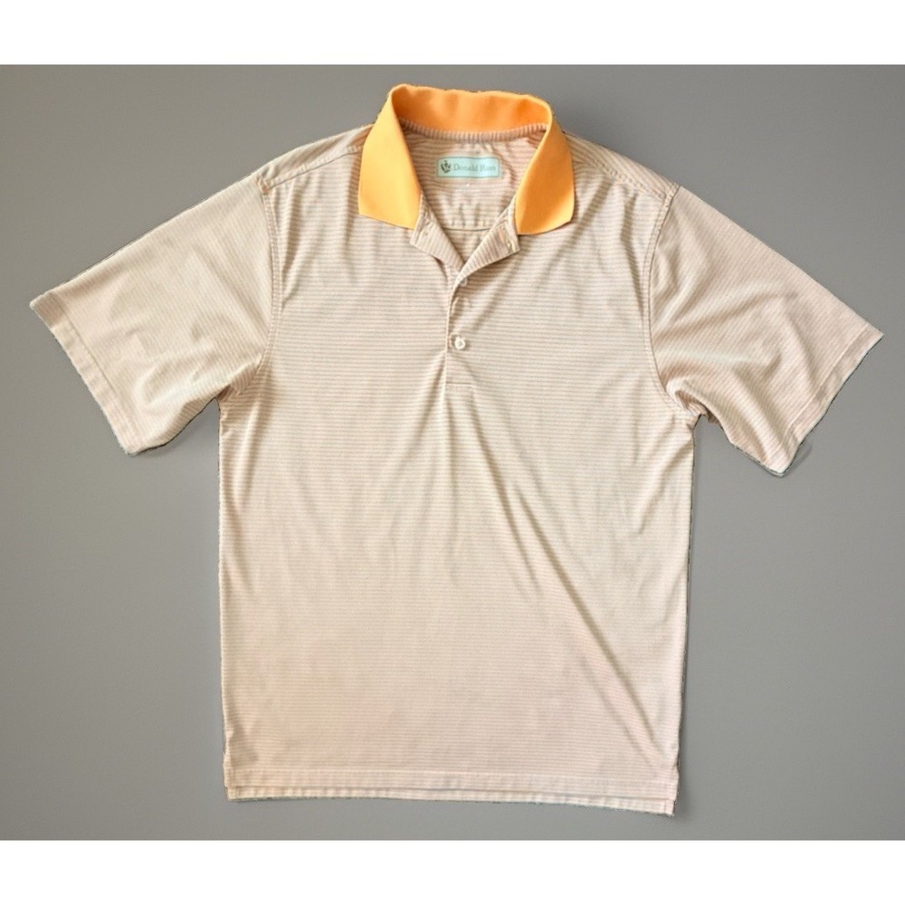 Donald Ross Golf Short Sleeve Polo Shirt Orange Blue Striped Medium JBHS
